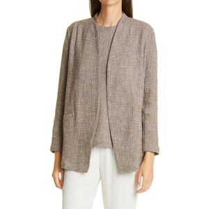Eileen Fisher Cotton Slub Tweed Jacket, Size Medium - Brown